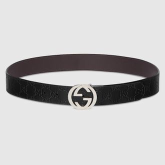 Gucci Reversible Belt With Interlocking G Buckle, Size Gucci 100, Brown, Logo Leather