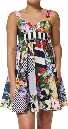 Dolce & Gabbana Multicolor Patchwork Cotton AlineMini Womens Dress