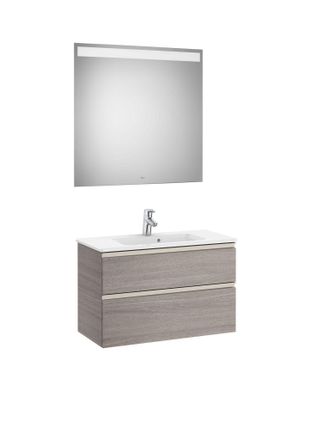 Roca Pack Mueble De 2 Cajones, Lavabo Y Espejo Led The Gap - Roca Color: Roble City Texturizado - Medidas: 805 X 380 X 537 Mm