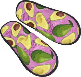 Generic Avocado And Tropical Leaf Women Men Sliders Fuzzy House Slippers Warm Slippers For Indoor Outdoor Winter L