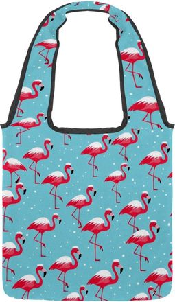 Generic Christmas Flamingos Reversible Canvas Shoulder Tote - Double-Sided Print, 12oz Cotton, 27cm Drop, Fold-Flat Bag for Travel, Shopping, Street Outings