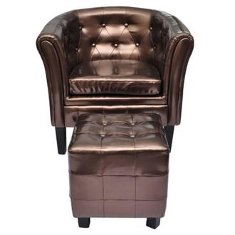 vidaXL Sill&oacute;n Con Dise&ntilde;o De Cubo Y Reposapi&eacute;s Cuero Sint&eacute;tico Marr&oacute;n Vidaxl
