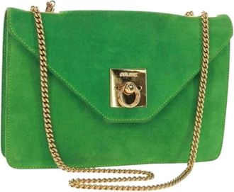 Celine Pre-owned Cross Body Bags, female, Green, Size: ONE SIZE Pre-owned Suede Cross Body Bag