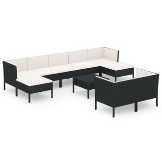 vidaXL Set Muebles De Jard&iacute;n 10 Pzas Y Cojines Rat&aacute;n Sint&eacute;tico Negro Vidaxl