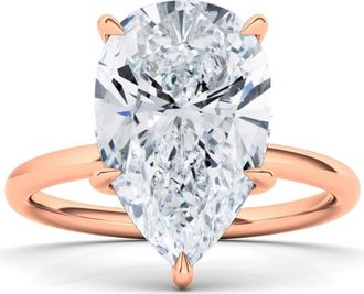 HauteCarat Pear Cut Lab Grown Diamond Ring in 2.50 Ctw 18K Rose Gold at Nordstrom, Size 6.5