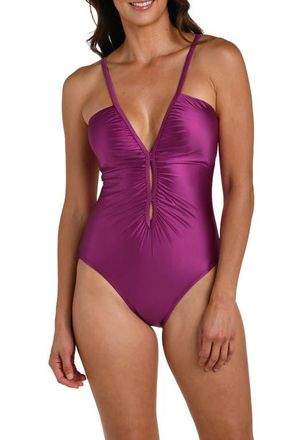 La Blanca Earth Lace-Up One-Piece Swimsuit in Berry at Nordstrom, Size 10