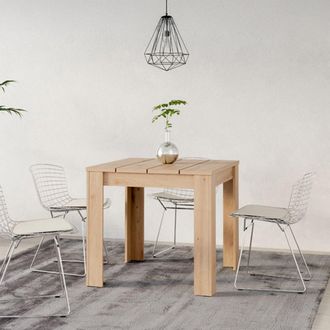 Dmora Mesa Fija Trosa, 6 Plazas, Encimera Efecto Listones, Forma Cuadrada, 80x80x76h Cm, Roble Nodoso Marr&oacute;n