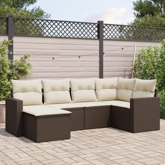 vidaXL Set Sof&aacute;s De Jard&iacute;n 6 Piezas Y Cojines Rat&aacute;n Sint&eacute;tico Marr&oacute;n Vidaxl