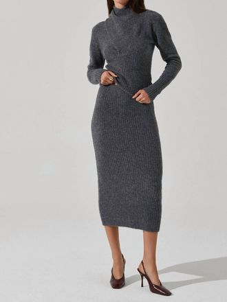 Astr Neve Ribbed Sweater Midi Skirt In Grey