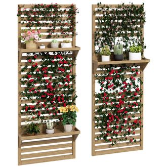 OUTSUNNY Wall Mounted Plant Stands Set of 2 with Shelves and Slatted Trellis | TJ Hughes