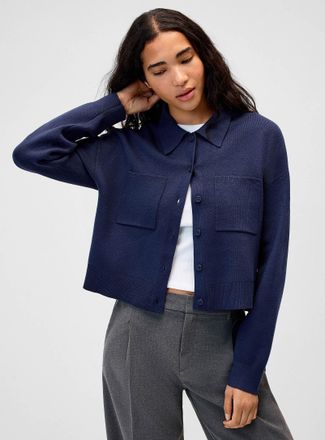 Twik Womens Polo Shirt-collar boxy cardigan