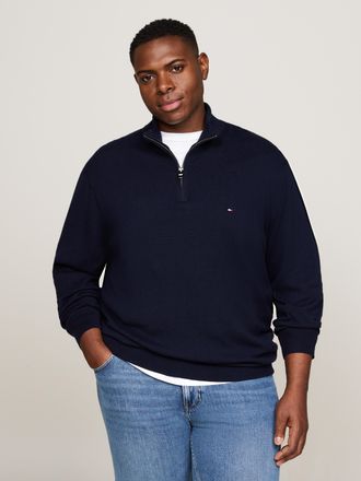 Tommy Hilfiger Big & Tall Troyer BT-PIMA ORG CTN CASHMERE ZMOCK-B, Herren, Gr. XXL, blau (desert sky), Strick, Obermaterial: 95% Baumwolle, 5% Kaschmir, TOMMY HILFIGER BIG & TA
