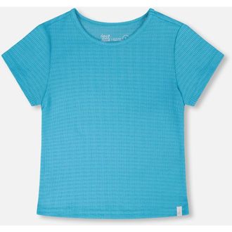 Deux par Deux Relaxed Straight Fit Crinkle Jersey Short Sleeve T-Shirt in Blue at Nordstrom, Size 18M