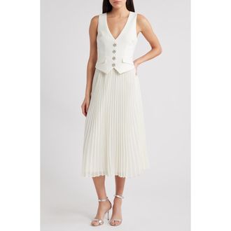 LIKELY Myla Mixed Media Pleated Dress in White at Nordstrom Rack, Size 12