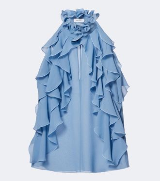 Alexander McQueen Top in chiffon di seta con volant