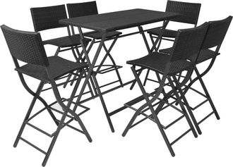 vidaXL Vidaxl - Set Da Giardino 7 Pz Pieghevole In Acciaio E Polyrattan Nero