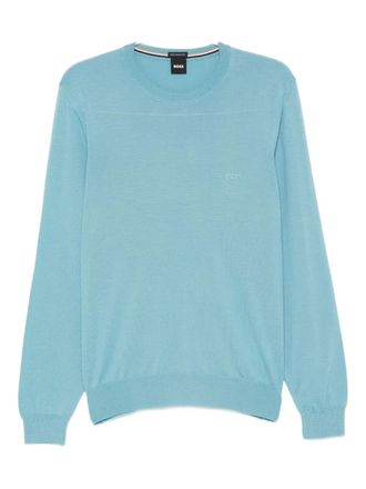 BOSS logo-embroidered sweater - men - Virgin Wool - 3XL - Blue