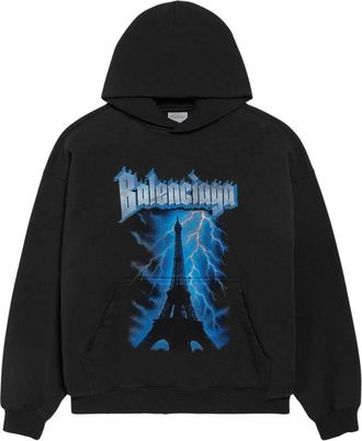 Balenciaga Hoodies, male, Black, Size: XL Paris Thunderstorm Medium Fit Hoodie