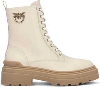 Pinko Mia 11 Ankle Boot - Dames - Veterlaarzen - Beige - 40 EU - Leer - Schoenen