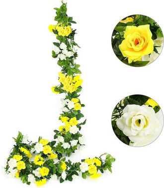OEM 2 Guirnaldas Colgantes De Rosas De Seda Artificiales Amarillas Para Decoraci&oacute;n De Interiores Y Exteriores