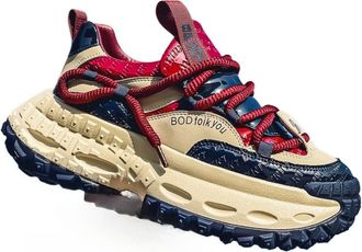 Generic Spring and Summer Thick-Soled Heightening Mens Trendy Casual Sports Shoes, Blue Red, 7.5-11.5