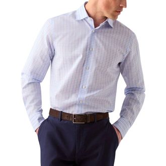 Robert Talbott Reynolds Check Cotton/Linen Shirt in Classic Fit in Blue/raspberry at Nordstrom, Size 18.5