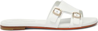 Santoni Schoenen, Dames, Wit, 37 EU, Leer, Leren sandaal met dubbele gespsluiting
