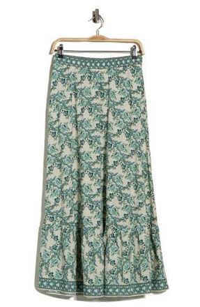 Max Studio Crosshatch Flounce Border Print Skirt in Cream/Green Magnolia at Nordstrom Rack, Size X-Large