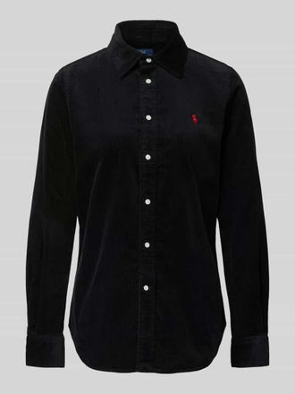 Polo Ralph Lauren Slim Fit Hemdbluse aus Cord mit Label-Stitching in Black, Gr&ouml;&szlig;e 42