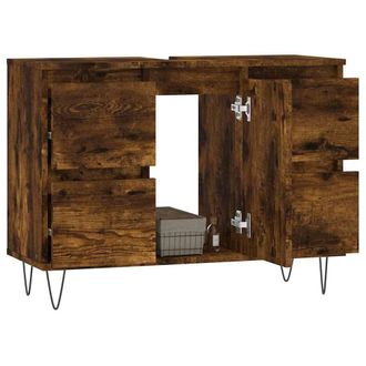 Berkfield Home Durable Bathroom Cabinet Smoked Oak 80x33x60 cm Engineered Wood in Brown | Size: 80 x 33 x 60 cm