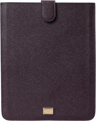 Dolce & Gabbana Logo Plaque Leren Tablet Sleeve Hoes - Dames - Laptoptassen - Bruin - ONE Size - Leer - Tassen