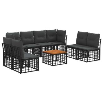 vidaXL Conjunto De Sof&aacute;s De Exterior 9 Pcs Negro Y Gris Oscuro Vidaxl