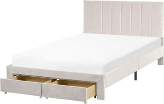 Beliani Bed with Storage Drawers Velvet LONZAC 120 x 200 cm (EU Small Double) Off-White