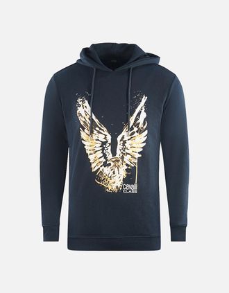 Roberto Cavalli Mens Cavalli Class Golden Eagle Logo Navy Blue Hoodie - Black - Size: 42