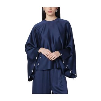 Stella McCartney Stella McCartney, Blouses, female, Blue, Size: S Faux Pearl-Embellished Satin Top