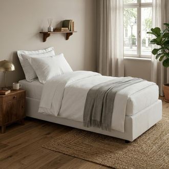 Dmora Cama Individual Dmeol, Cama Contenedor Con Revestimiento De Tela, 100% Made In Italy, Apertura Frontal, Con Colch&oacute;n Cm 90x190 Incluido, Blanco - Dmora