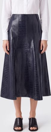 Pinko High-Waisted Python Print Flared Midi Skirt in Faux Leather