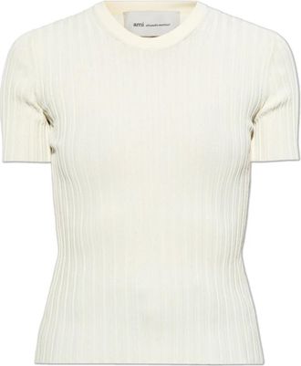 Ami Pleated Top - Dames - Ronde hals truien - Beige - M - Leer - Truien & Vesten