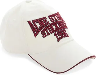 Acne Studios Carla College Embroidered Logo Adjustable Baseball Cap in White/red at Nordstrom