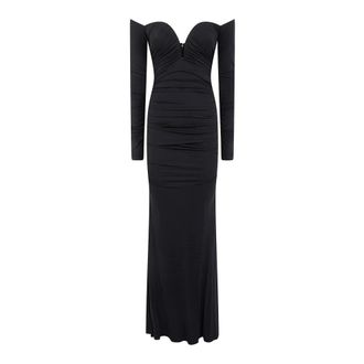 Elisabetta Franchi Jurk met off-shoulder halslijn en diepe V-hals - Dames - Jurken - Zwart - Maat: XL Viscose