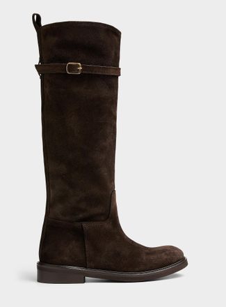 Simons Womens Thin belt suede riding boots Exclusive collection from Italy Women