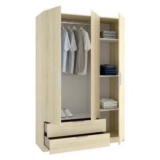 Dmora Guardarropa 3 Puertas Mayos, Armario De Dormitorio, Perchero, 2 Cajones, 3 Estantes, 51x137 Cm Roble Marr&oacute;n