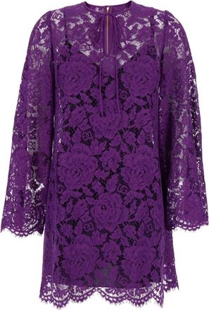 Dolce & Gabbana Cordonetto Lace Short Dress - Dames - Korte kleedjes - Paars - XS - Katoen - Kleedjes