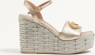 Valentino Garavani Sandalo Zeppa VLogo Signature In Vitello Granato Laminato 120Mm Donna PLATINO 35