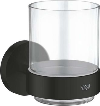 GROHE Quickfix Start - Vaso Para Cepillos De Dientes Con Soporte, Cristal/negro Mate 411942430