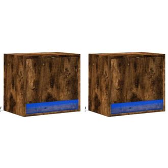 vidaXL Vidaxl - Mesitas De Noche De Pared Con Luces Led 2 Uds Roble Ahumado