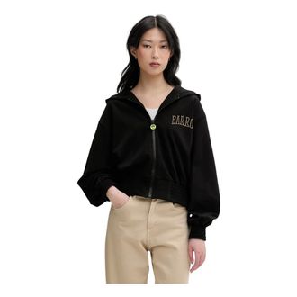Barrow Barrow, Hoodies & sweatvesten, Dames, Zwart, M, Katoen, Studded Zip-Up Sweatshirt