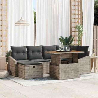 vidaXL Conjunto De Sof&aacute; De Jard&iacute;n Con Coj&iacute;n 7 Pcs Gris Polirat&aacute;n