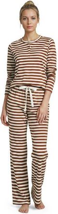 Lands End Knit 2 Piece Pajama Set - Long Sleeve Top and Pants in Rich Ginger Even Stripe at Nordstrom, Size Xx-Small