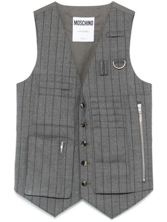 Moschino striped waistcoat - women - Cotton/Virgin Wool - 46 - Grey
